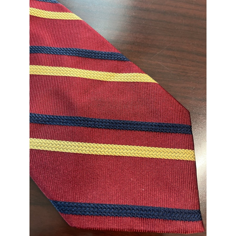 Brooks Brothers Silk USA Made Woven Italy Neck Tie Burgundy Yellow Blue REPP